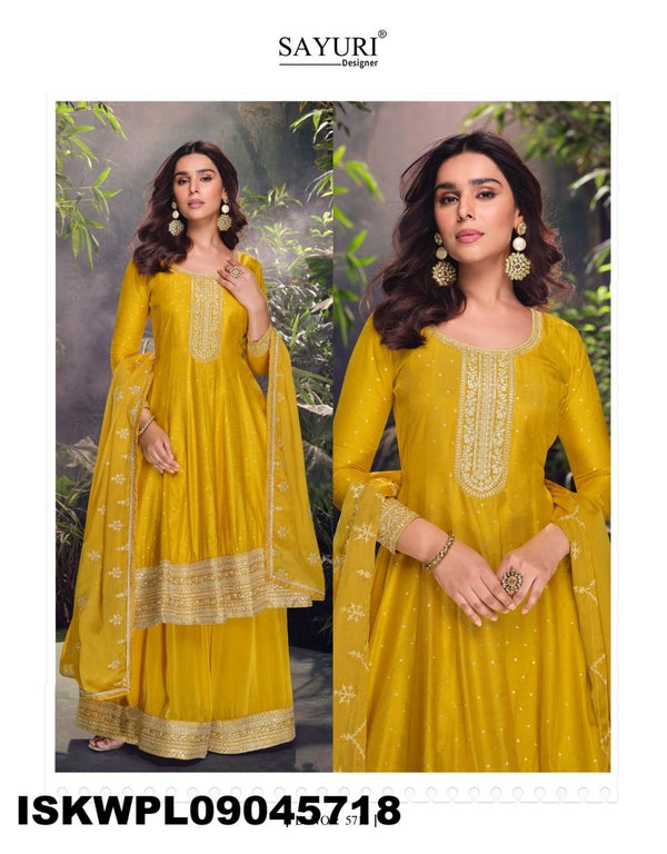 Embroidered Viscose Jacquard Silk Anarkali Kurti With Palazzo And Dupatta-ISKWPL09045718
