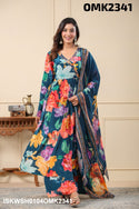 Digital Floral Printed Crepe Anarkali Kurti With Sharara And Dupatta-ISKWSH0104OMK2341