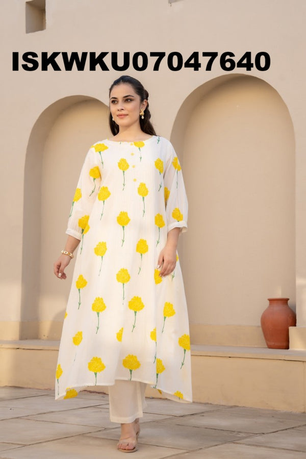Floral Printed Cotton Kurti With Pant-ISKWKU07047640