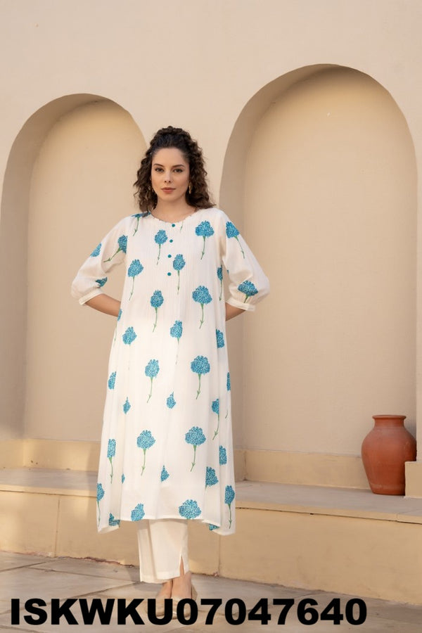 Floral Printed Cotton Kurti With Pant-ISKWKU07047640