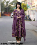 Ajrakh Printed Cotton Anarkali Kurti With Striped Pant And Kota Doriya Dupatta-ISKWSU1004PPC/D1896