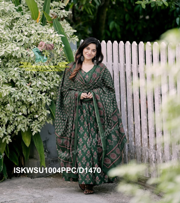 Ajrakh Printed Cotton Anarkali Kurti With Pant And Malmal Cotton Dupatta-ISKWSU1004PPC/D1470