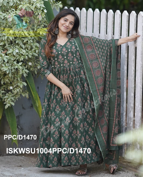 Ajrakh Printed Cotton Anarkali Kurti With Pant And Malmal Cotton Dupatta-ISKWSU1004PPC/D1470