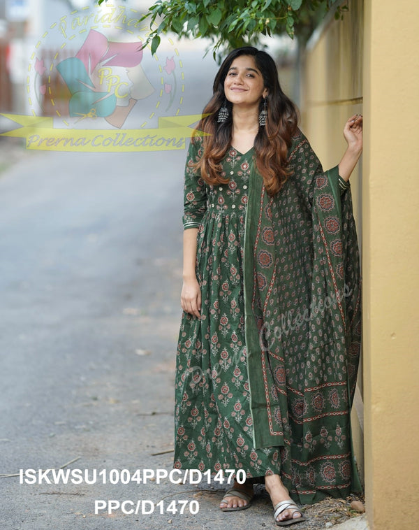 Ajrakh Printed Cotton Anarkali Kurti With Pant And Malmal Cotton Dupatta-ISKWSU1004PPC/D1470