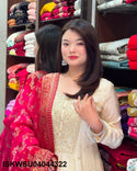Sequined Banarasi Silk Anarkali Kurti With Pant And Banarasi Silk Dupatta-ISKWSU04044322