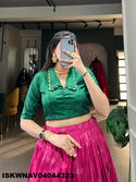 Kalamkari Printed Dola Silk Lehenga With Blouse-ISKWNAV04044323
