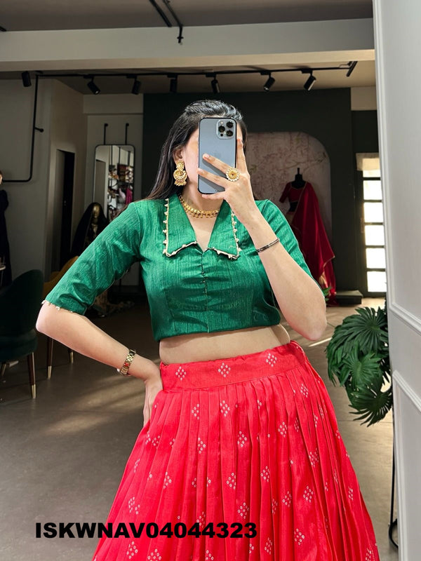 Kalamkari Printed Dola Silk Lehenga With Blouse-ISKWNAV04044323
