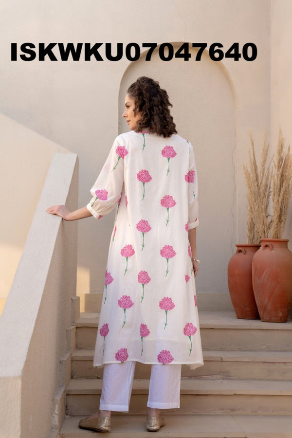 Floral Printed Cotton Kurti With Pant-ISKWKU07047640