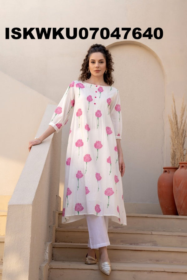 Floral Printed Cotton Kurti With Pant-ISKWKU07047640
