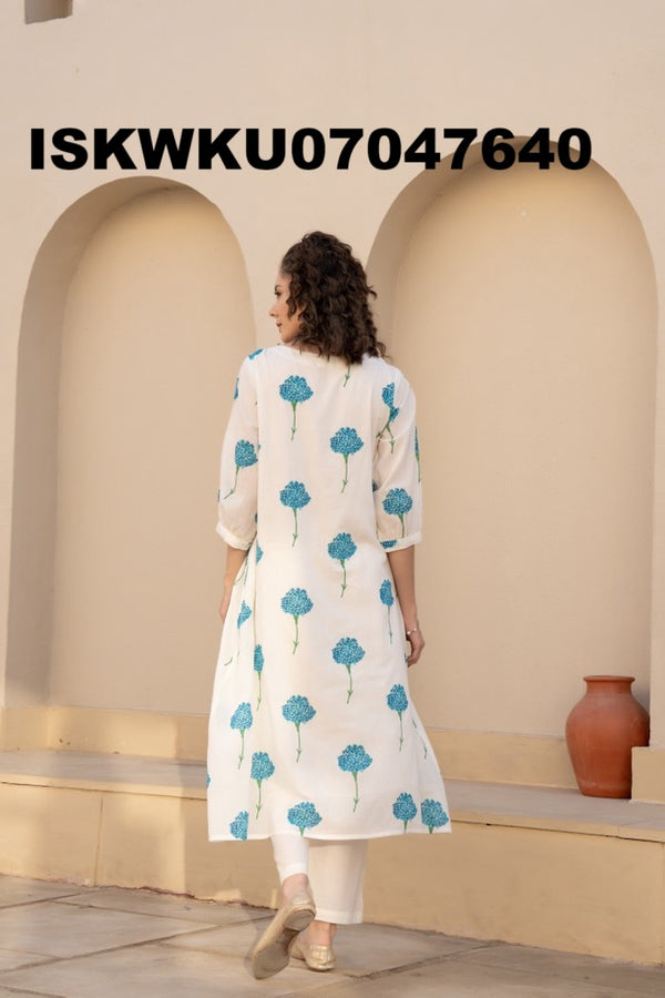 Floral Printed Cotton Kurti With Pant-ISKWKU07047640