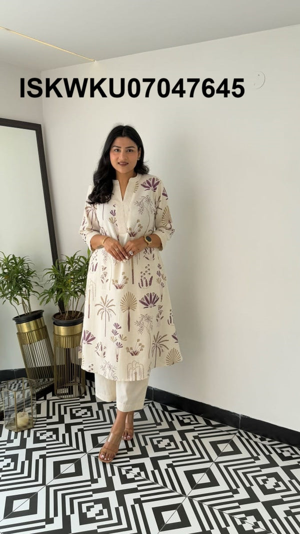 Printed Cotton Kurti With Palazzo-ISKWKU07047645