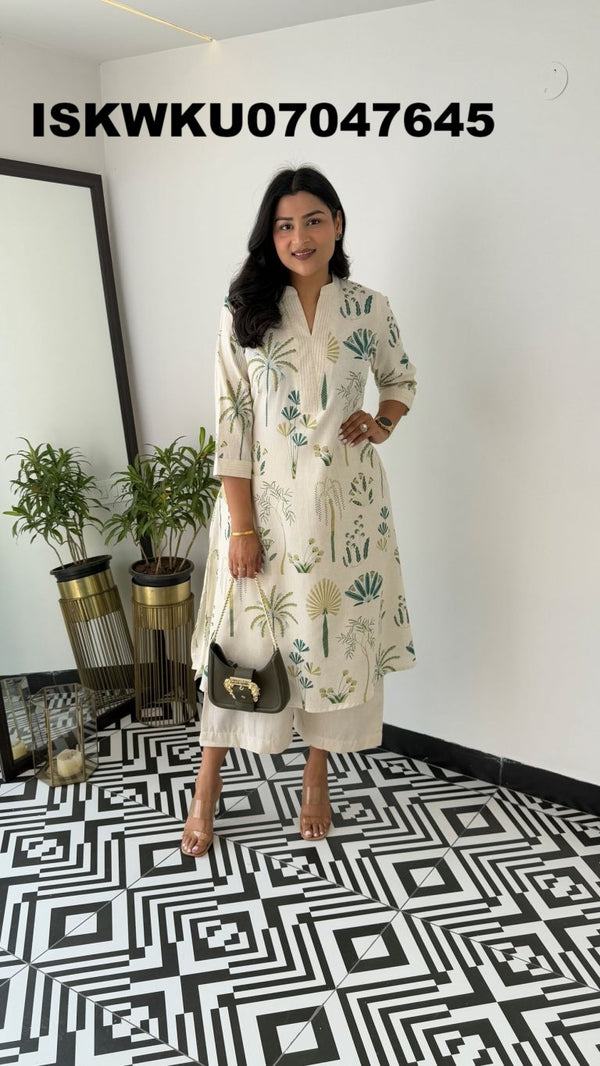 Printed Cotton Kurti With Palazzo-ISKWKU07047645