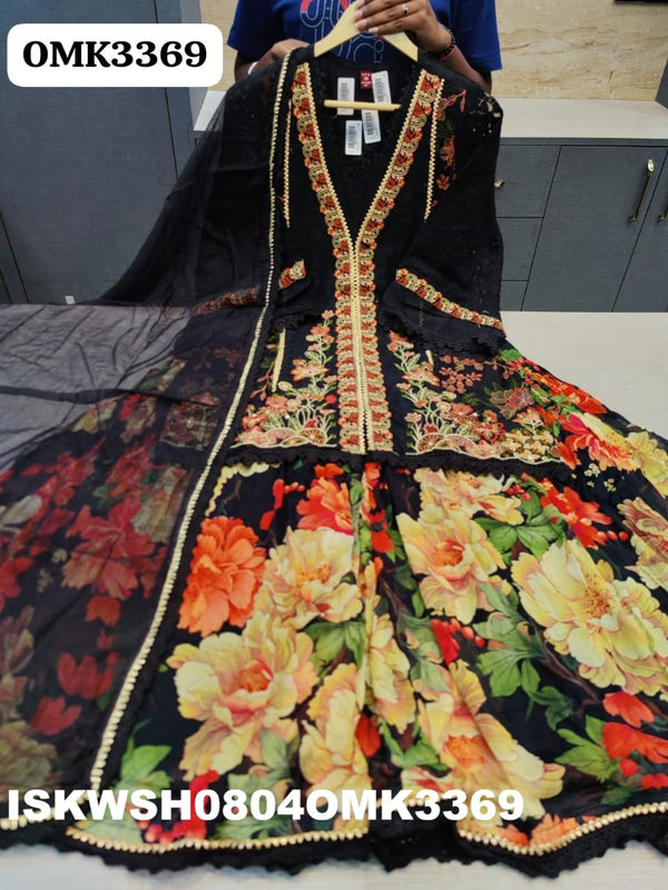 Chinon Net Schiffli Kurti With Floral Printed Sharara And Kota Doriya Dupatta-ISKWSH0804OMK3369