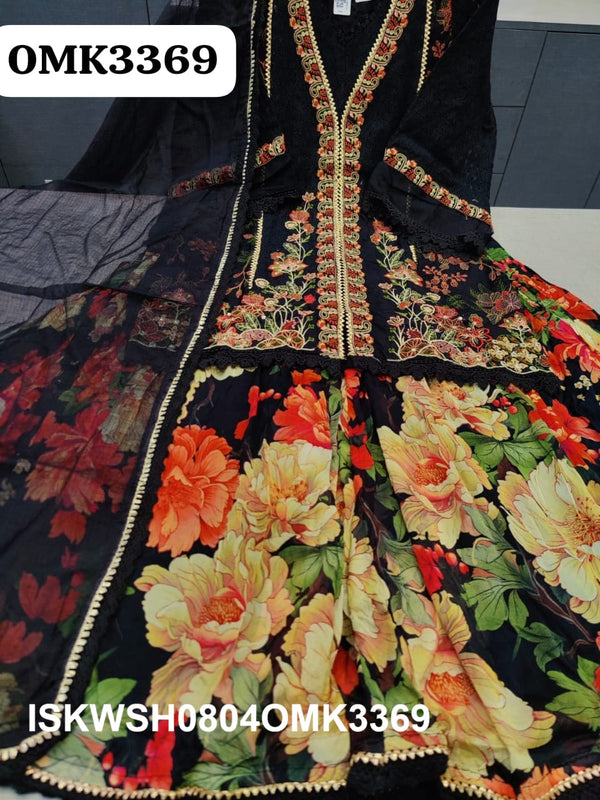 Chinon Net Schiffli Kurti With Floral Printed Sharara And Kota Doriya Dupatta-ISKWSH0804OMK3369