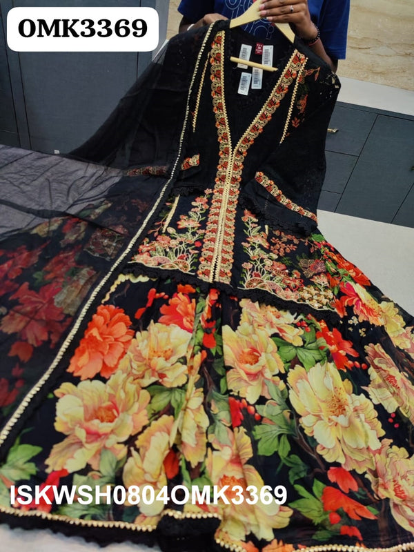 Chinon Net Schiffli Kurti With Floral Printed Sharara And Kota Doriya Dupatta-ISKWSH0804OMK3369