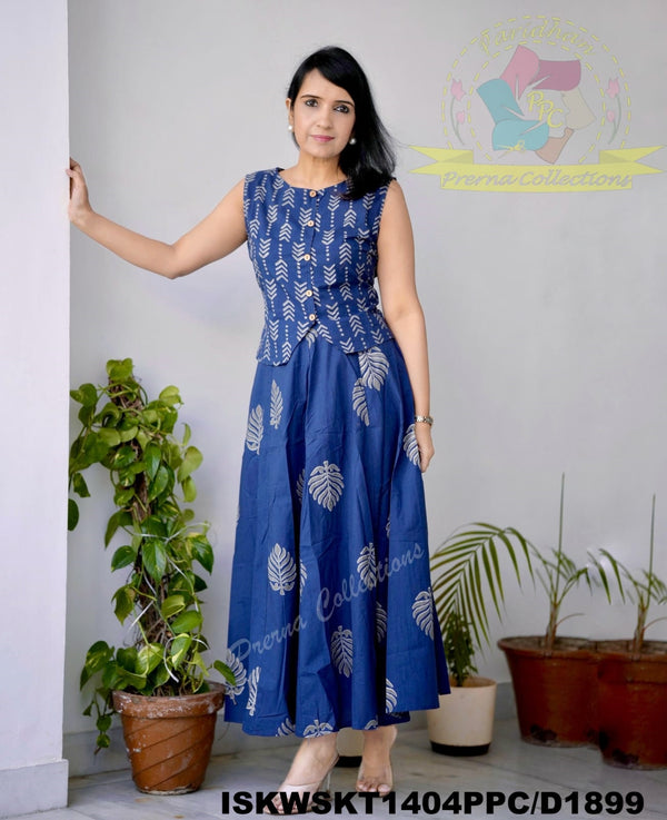 Block Printed Cotton Skirt And Top-ISKWSKT1404PPC/D1899