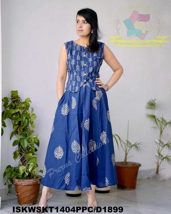 Block Printed Cotton Skirt And Top-ISKWSKT1404PPC/D1899