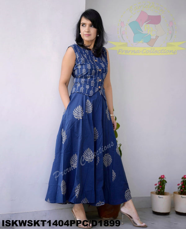 Block Printed Cotton Skirt And Top-ISKWSKT1404PPC/D1899