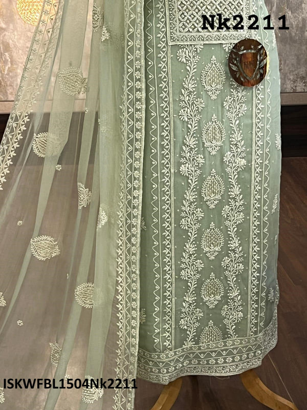 Embroidered Georgette Kurti With Shantoon Bottom And Chiffon Dupatta-ISKWFBL1504Nk2211