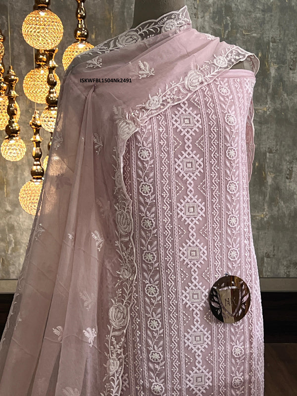 Embroidered Georgette Kurti With Shantoon Bottom And Chiffon Dupatta-ISKWFBL1504Nk2491