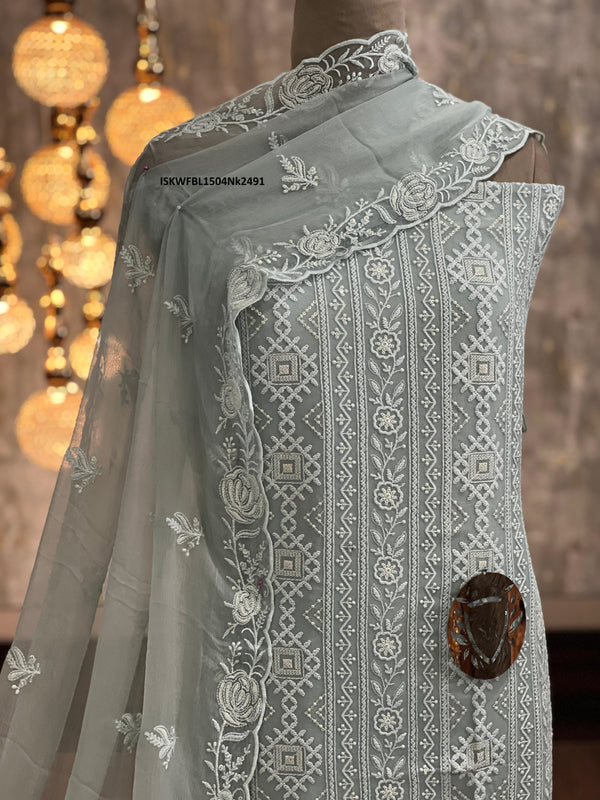 Embroidered Georgette Kurti With Shantoon Bottom And Chiffon Dupatta-ISKWFBL1504Nk2491