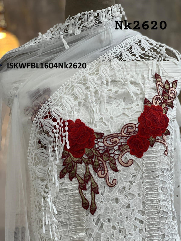 Embroidered Crochet Kurti With Bottom And Net Dupatta-ISKWFBL1604Nk2620