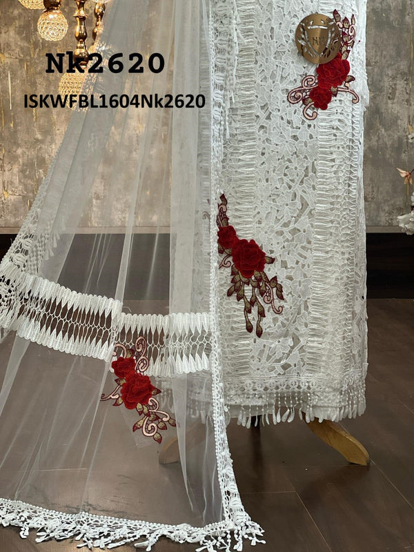 Embroidered Crochet Kurti With Bottom And Net Dupatta-ISKWFBL1604Nk2620