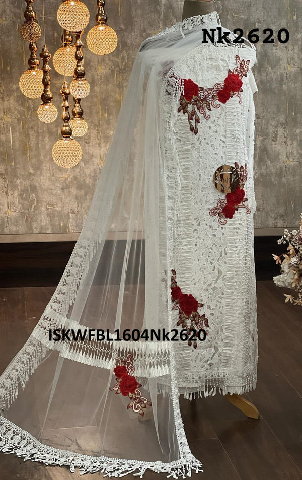 Embroidered Crochet Kurti With Bottom And Net Dupatta-ISKWFBL1604Nk2620