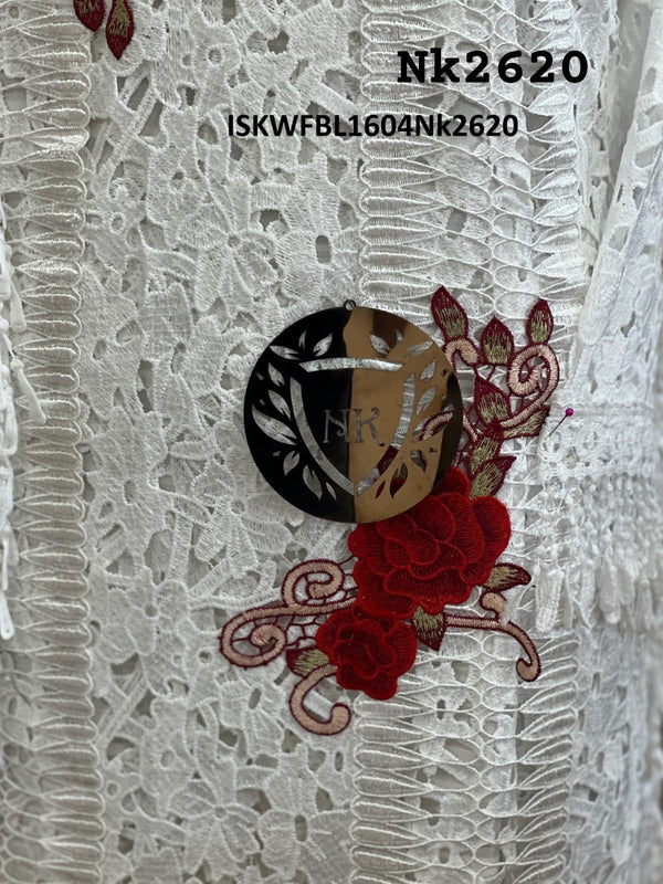 Embroidered Crochet Kurti With Bottom And Net Dupatta-ISKWFBL1604Nk2620