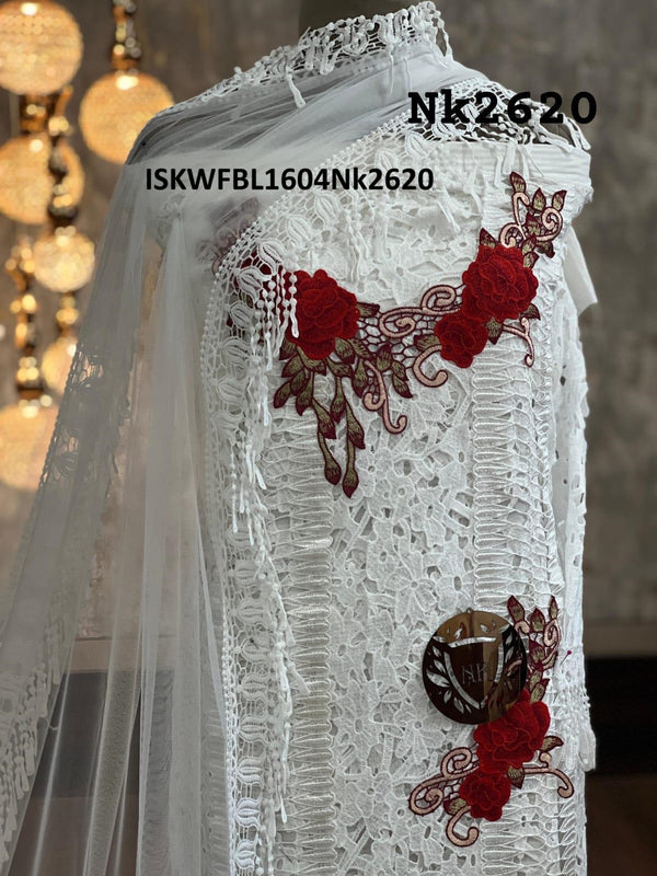 Embroidered Crochet Kurti With Bottom And Net Dupatta-ISKWFBL1604Nk2620