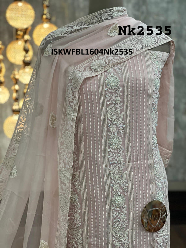 Embroidered Georgette Kurti With Shantoon Bottom And Chiffon Dupatta-ISKWFBL1604Nk2535
