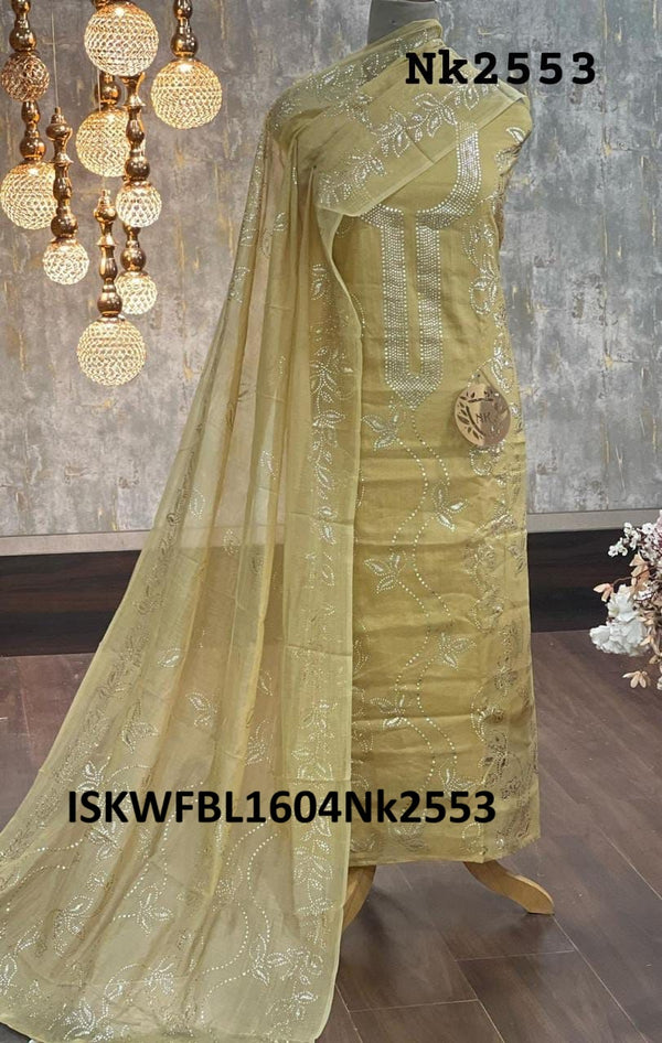 Embroidered Chanderi Kurti With Shantoon Bottom And Dupatta-ISKWFBL1604Nk2553