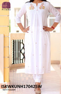 Embroidered Malmal Cotton Kurti With Pant-ISKWKUNH170425W