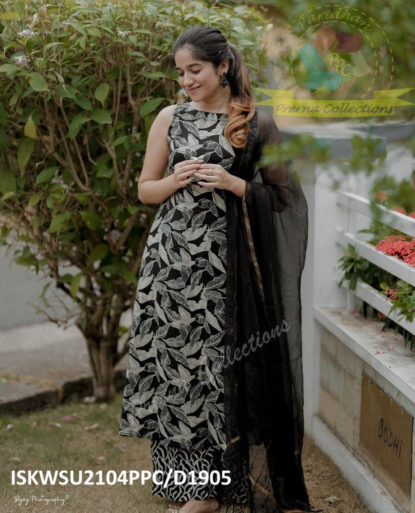 Printed Cotton A-Line Kurti With Pant And Kota Doriya Dupatta-ISKWSU2104PPC/D1905