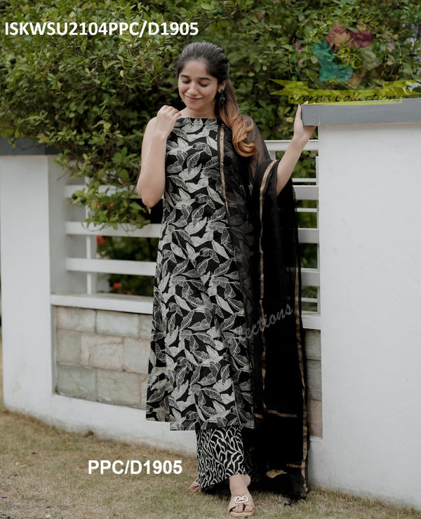 Printed Cotton A-Line Kurti With Pant And Kota Doriya Dupatta-ISKWSU2104PPC/D1905