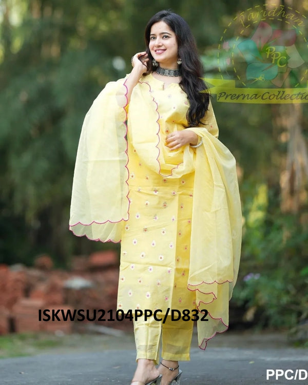 Banarasi Weaved Chanderi Kurti With Silk Pant And Organza Dupatta-ISKWSU2104PPC/D832