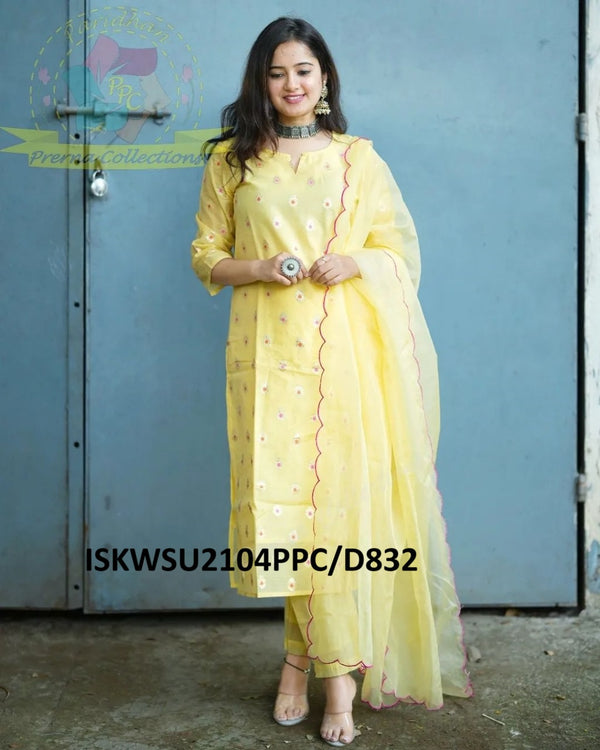 Banarasi Weaved Chanderi Kurti With Silk Pant And Organza Dupatta-ISKWSU2104PPC/D832