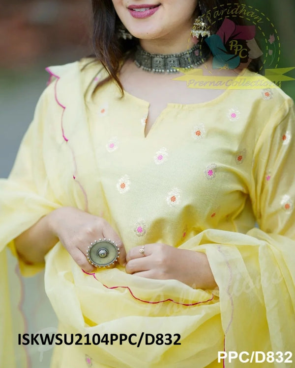 Banarasi Weaved Chanderi Kurti With Silk Pant And Organza Dupatta-ISKWSU2104PPC/D832