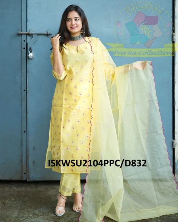 Banarasi Weaved Chanderi Kurti With Silk Pant And Organza Dupatta-ISKWSU2104PPC/D832