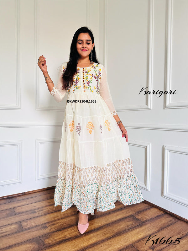 Block Printed Malmal Cotton Dress-ISKWDR2104k1665