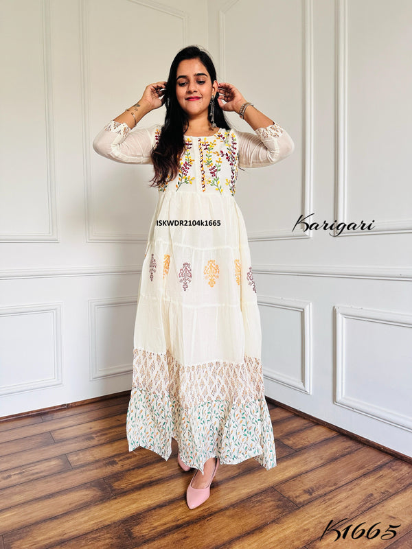 Block Printed Malmal Cotton Dress-ISKWDR2104k1665