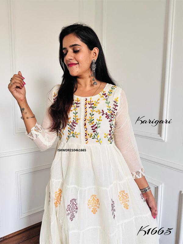 Block Printed Malmal Cotton Dress-ISKWDR2104k1665
