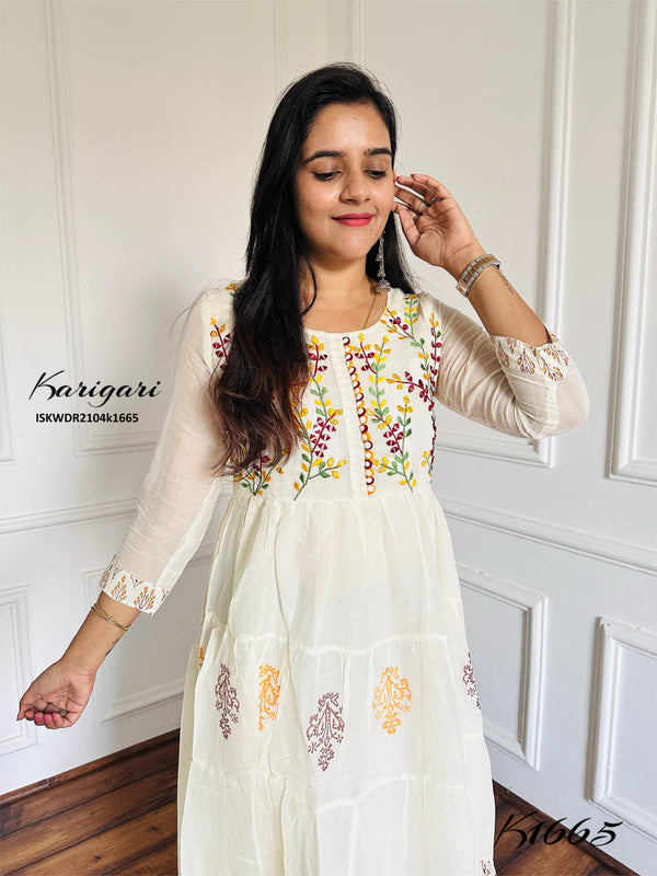 Block Printed Malmal Cotton Dress-ISKWDR2104k1665