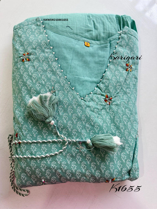 Block Printed Malmal Cotton Dress-ISKWDR2104K1655