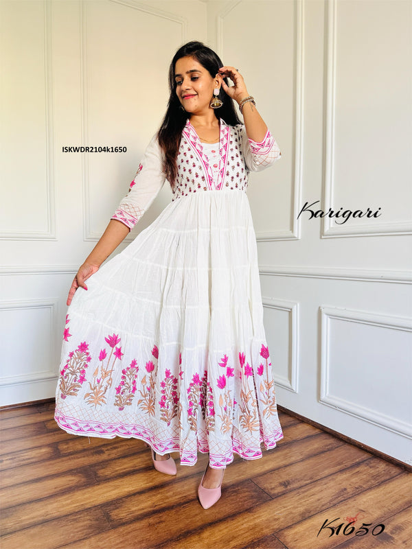 Block Printed Cotton Dress-ISKWDR2104k1650