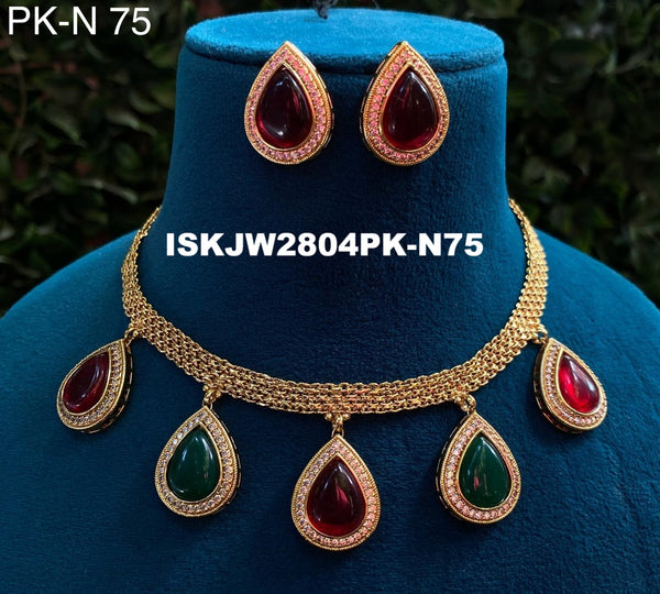 Pure Copper Kundan Jewelry Set-ISKJW2804PK-N75