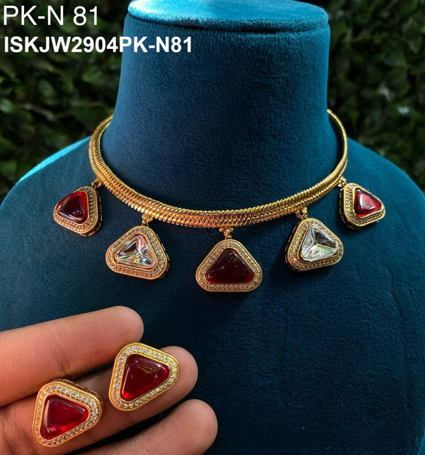 Pure Copper Kundan Jewelry Set-ISKJW2904PK-N81