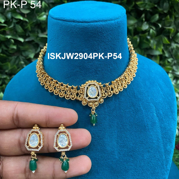 Pure Copper Kundan Jewelry Set-ISKJW2904PK-P54