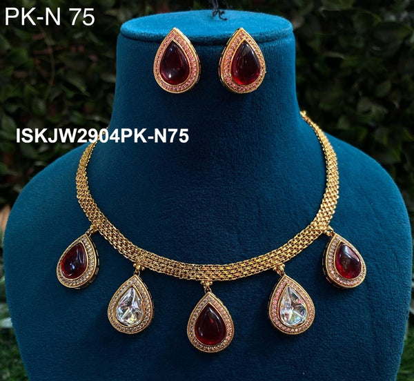 Pure Copper Kundan Jewelry Set-ISKJW2904PK-N75