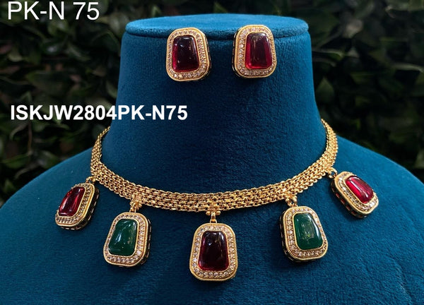 Pure Copper Kundan Jewelry Set-ISKJW2804PK-N75